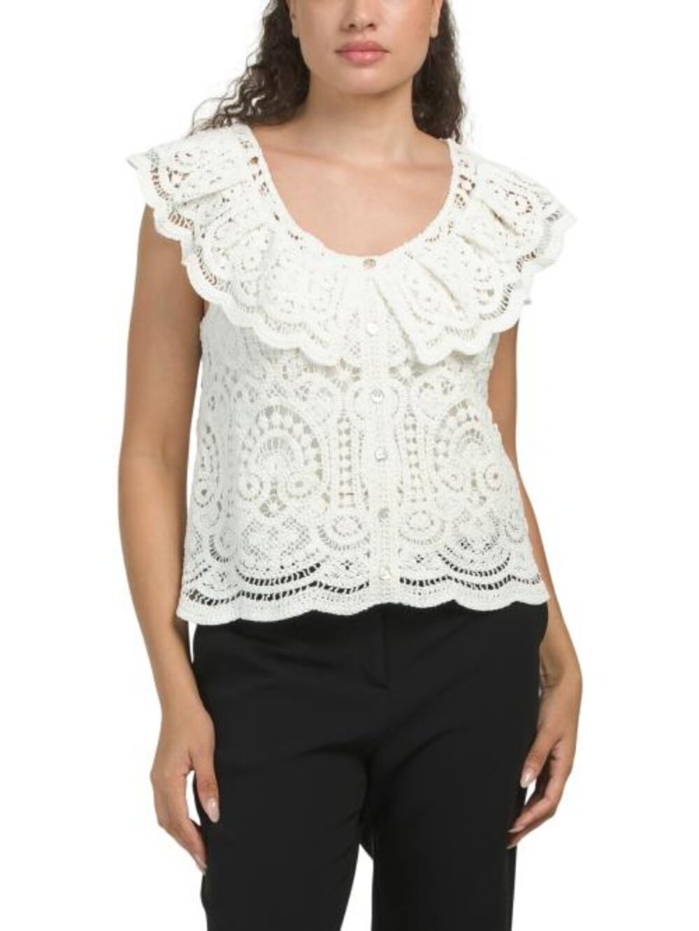 ULTRA PINK Crochet Flutter Top